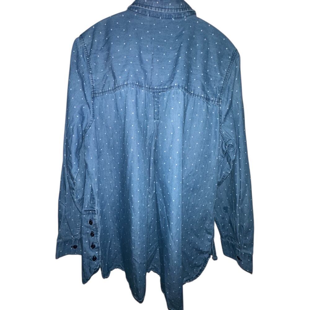 Red Camel Chambray Polka Dot Button Front Shirt | plus Size 2X - Picture 2 of 5